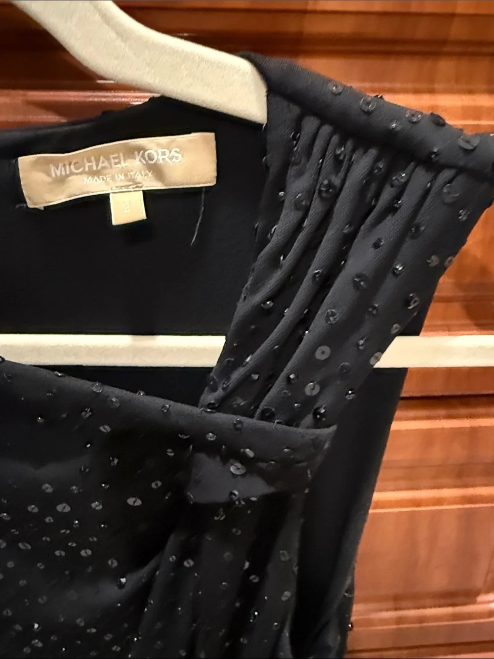 Michael Kors Black One-Shoulder Sequin Twist Dress